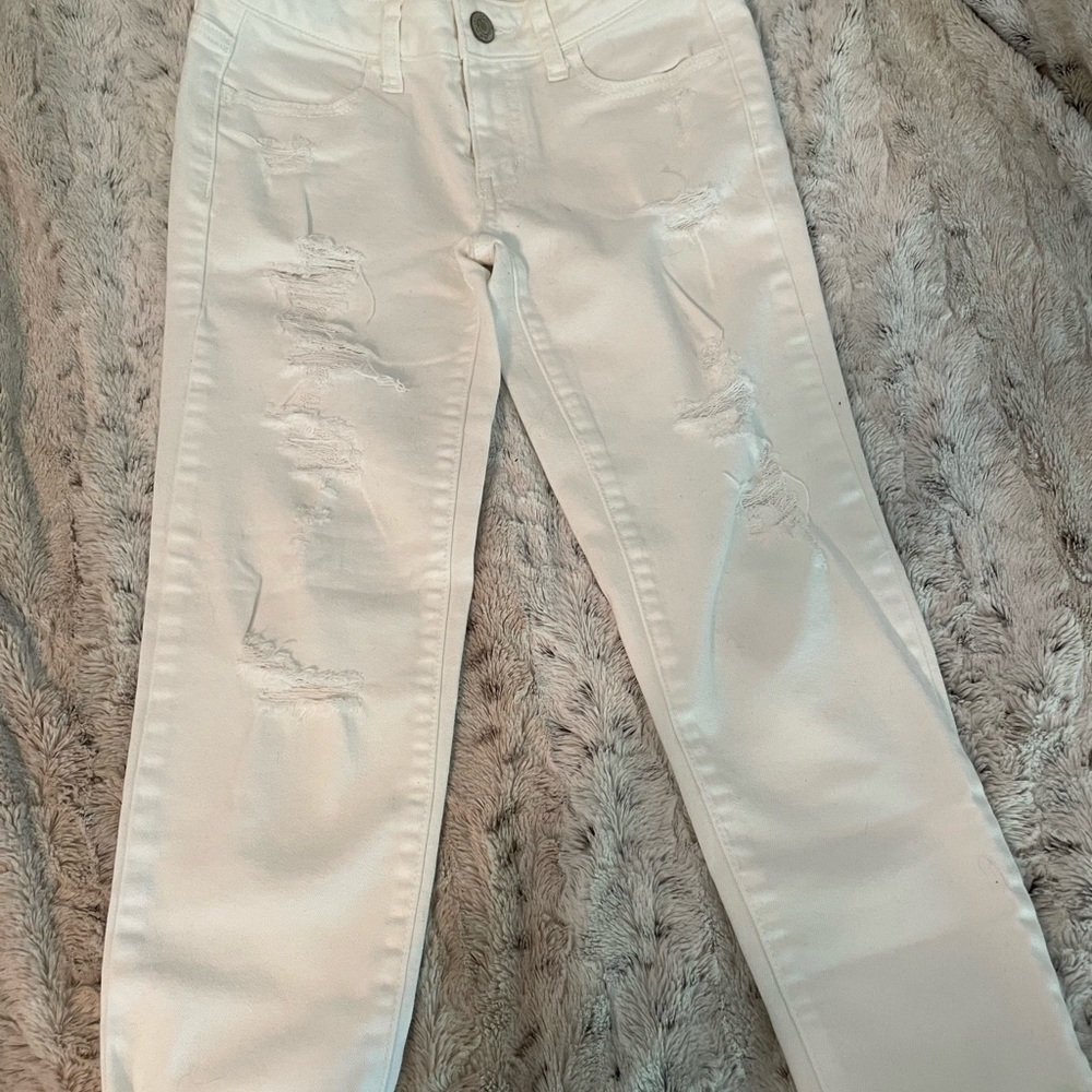 American Eagle Jeans white distressed cropped stretch